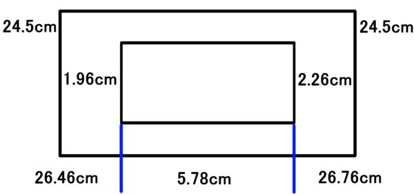 床下収納の板の横幅が59cmなので左から26.46cm 右から26.76cmのところに線を引きます。