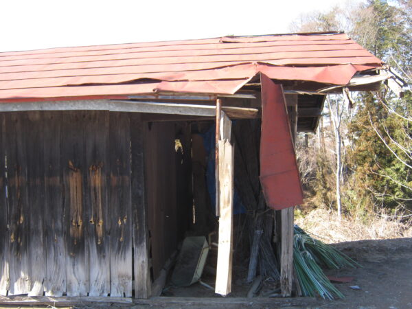 垂れ下がっているトタンを取り除きます。