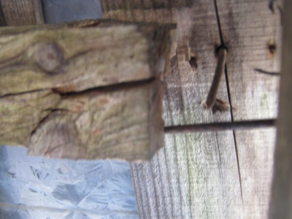 外れていた鼻隠しを釘で止めます。